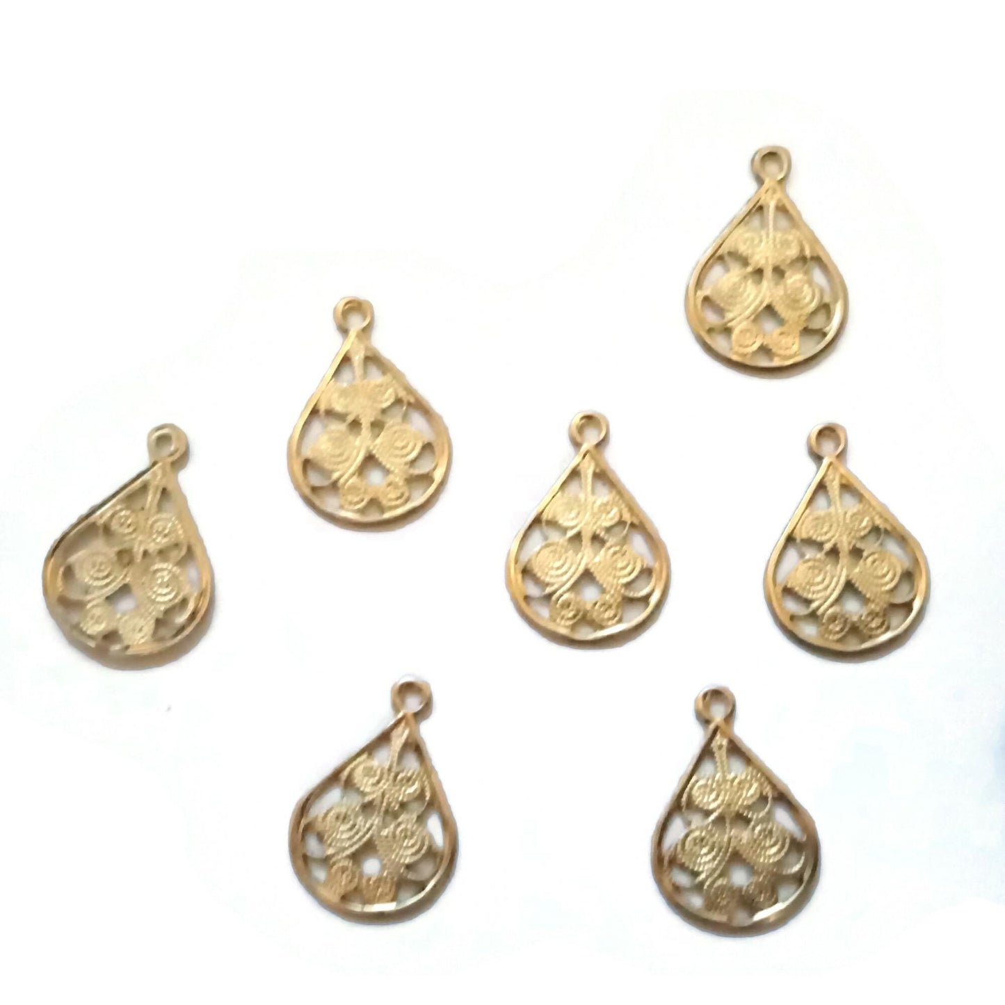 Brass Teardrop Shape Filigree Charms 16x11mm