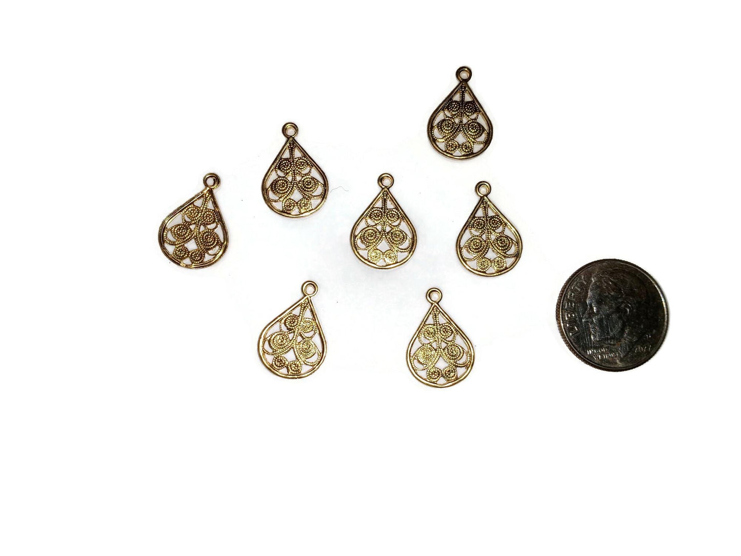 Brass Teardrop Shape Filigree Charms 16x11mm