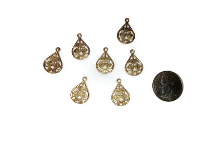 Brass Teardrop Shape Filigree Charms 16x11mm