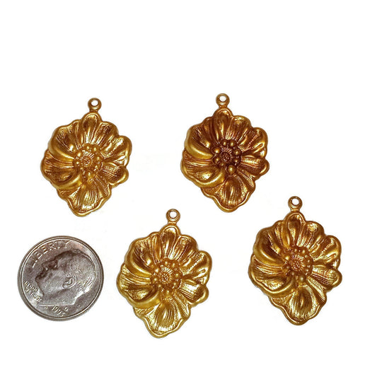 Shiny Brass Floral Stamped Charms