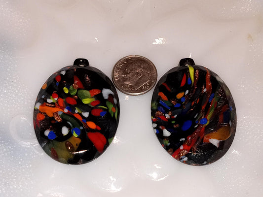 Vintage NOS Colorful Glass Pendant 40mm x 30mm