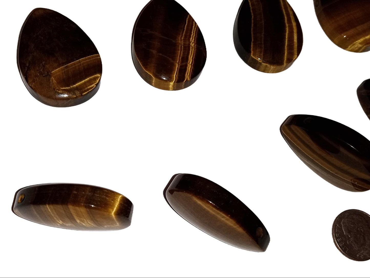 Large Natural Tiger Eye Teardrop Pendant AAA Quality Top Side Drilled Golden Brown