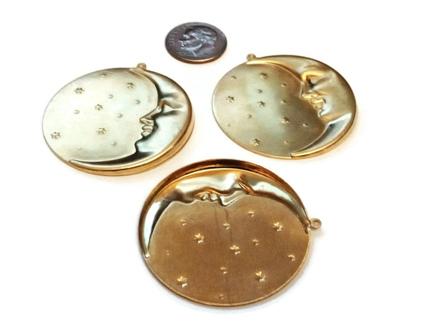 Vintage Huge Brass Moon and Star Pendant