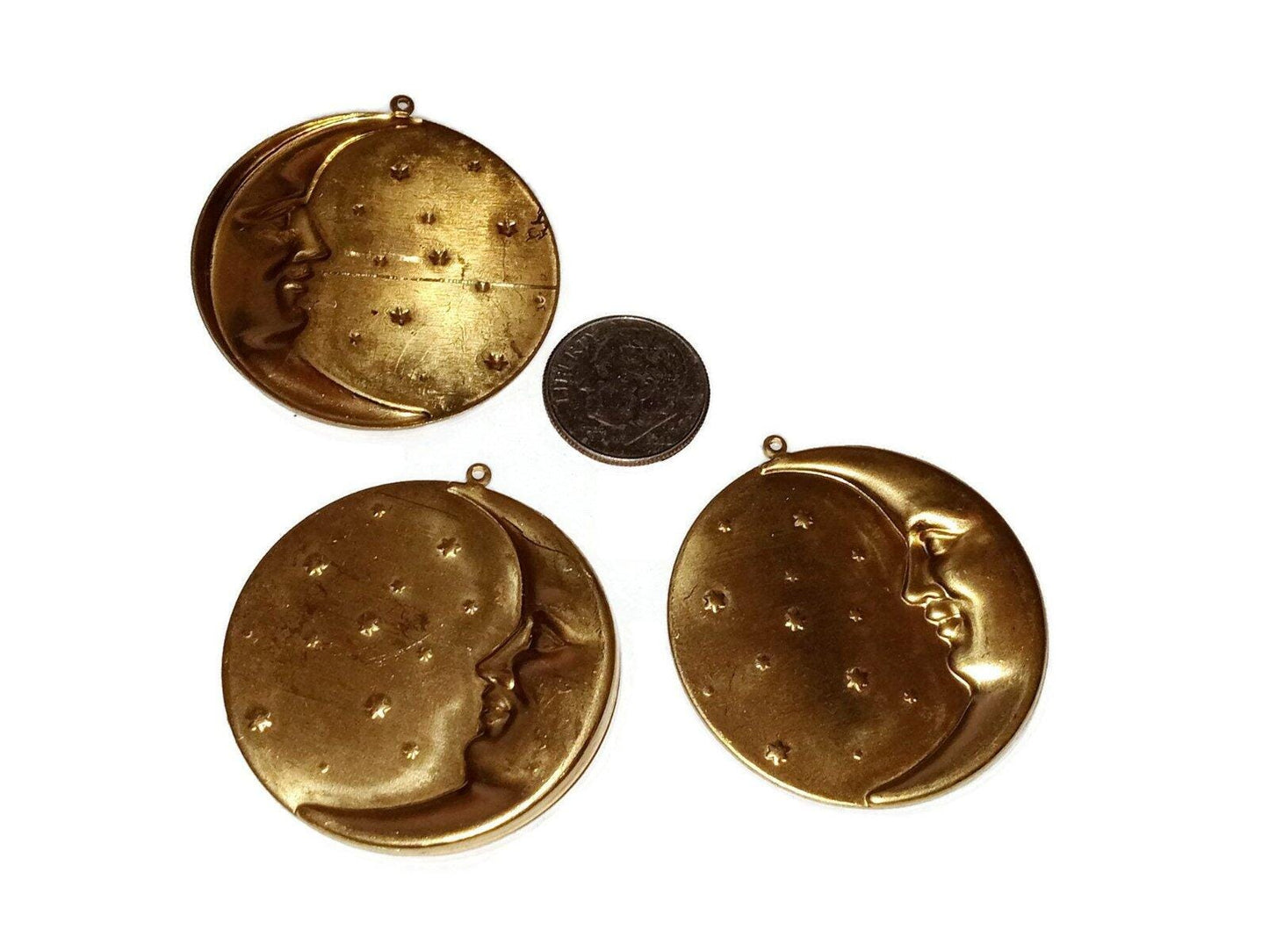 Vintage Huge Brass Moon and Star Pendant