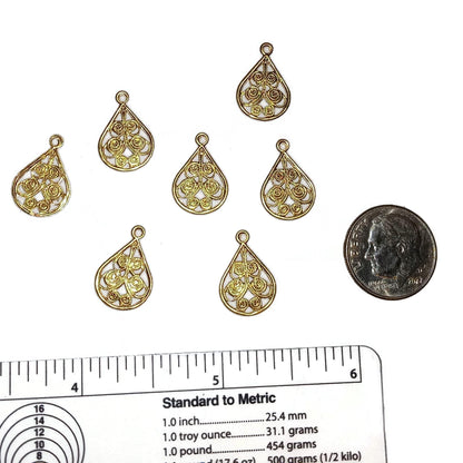 Brass Teardrop Shape Filigree Charms 16x11mm