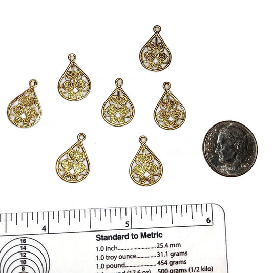 Brass Teardrop Shape Filigree Charms 16x11mm