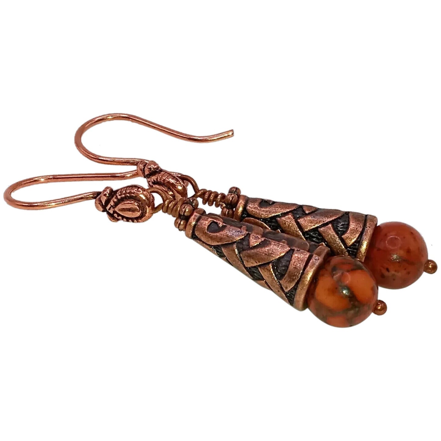 Kumihimo Copper Alloy and Stone Bead Earrings