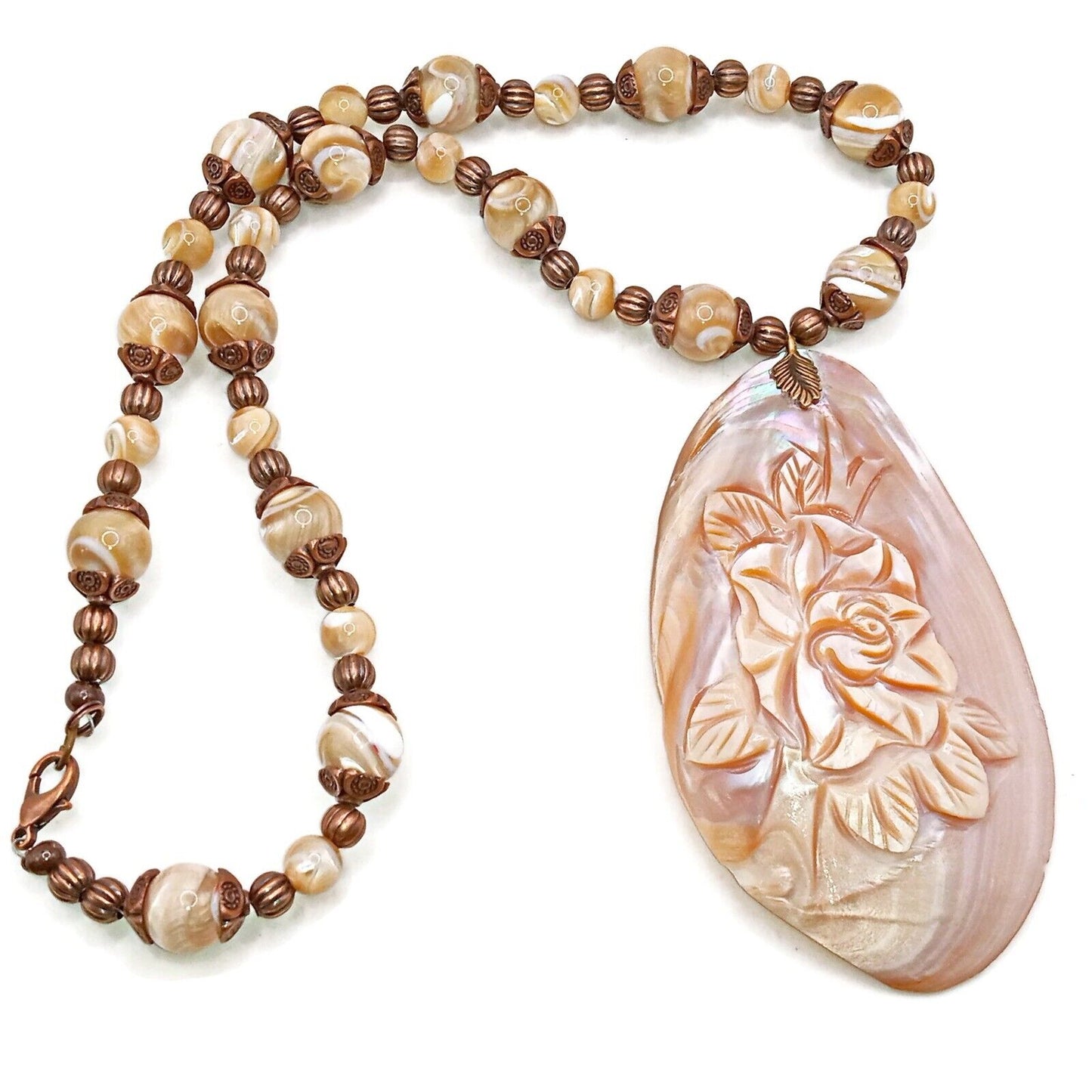 Unique Carved Mother of Pearl Pendant Necklace