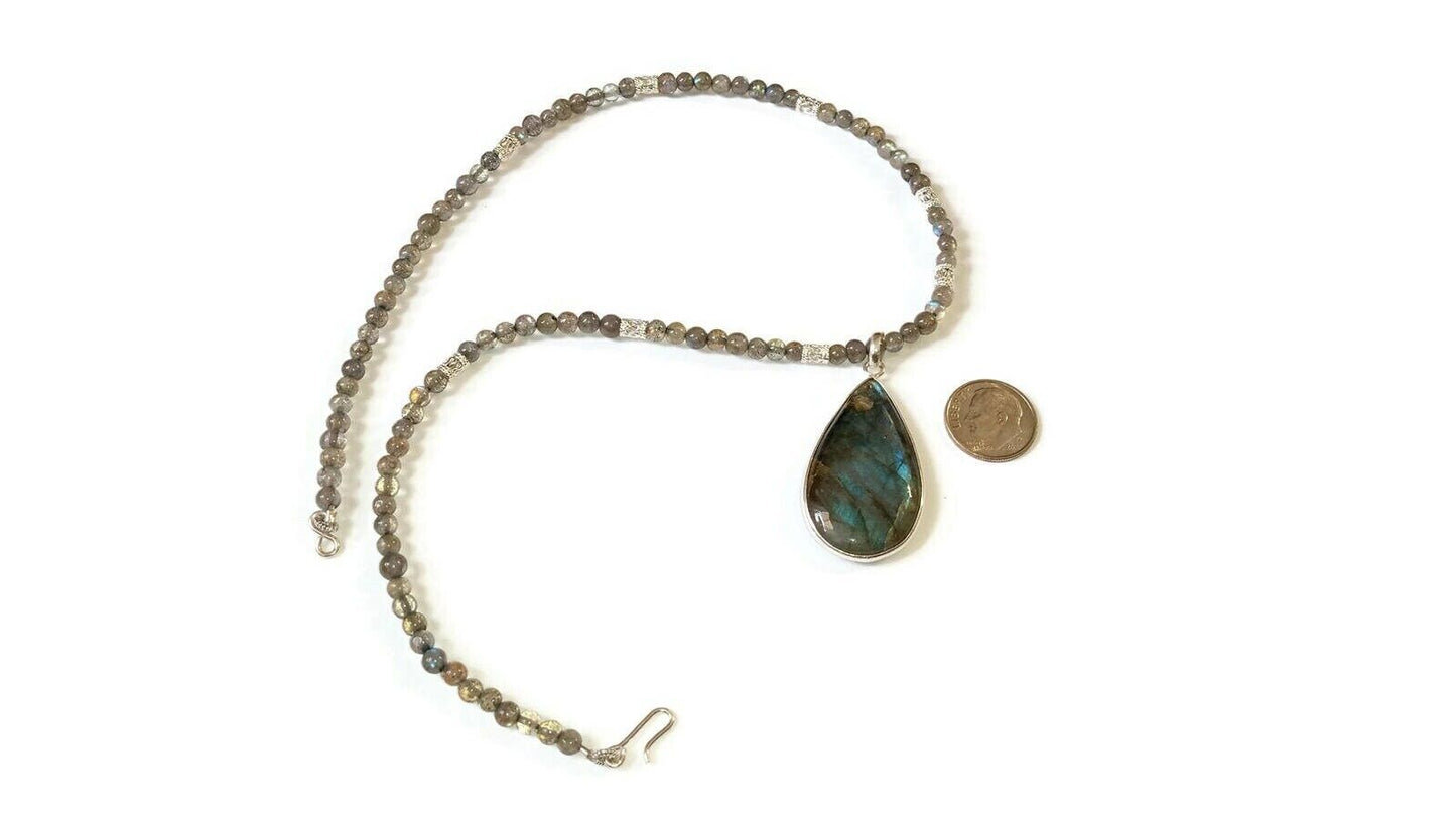 Natural Labradorite Beaded Necklace with All Sterling Silver Findings