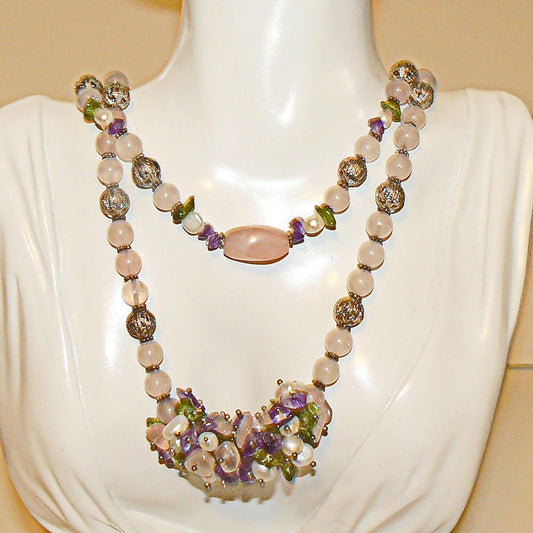Unique Necklace, Stones and Pearls- 1540078