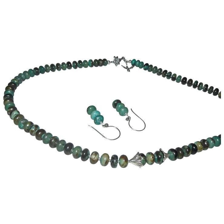 Turquoise Sterling Bead Necklace and Earring Set