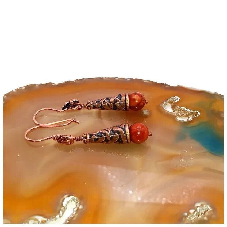 Kumihimo Copper Alloy and Stone Bead Earrings