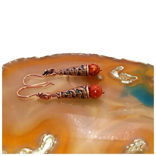Kumihimo Copper Alloy and Stone Bead Earrings