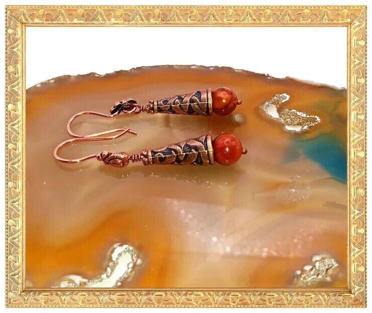Kumihimo Copper Alloy and Stone Bead Earrings