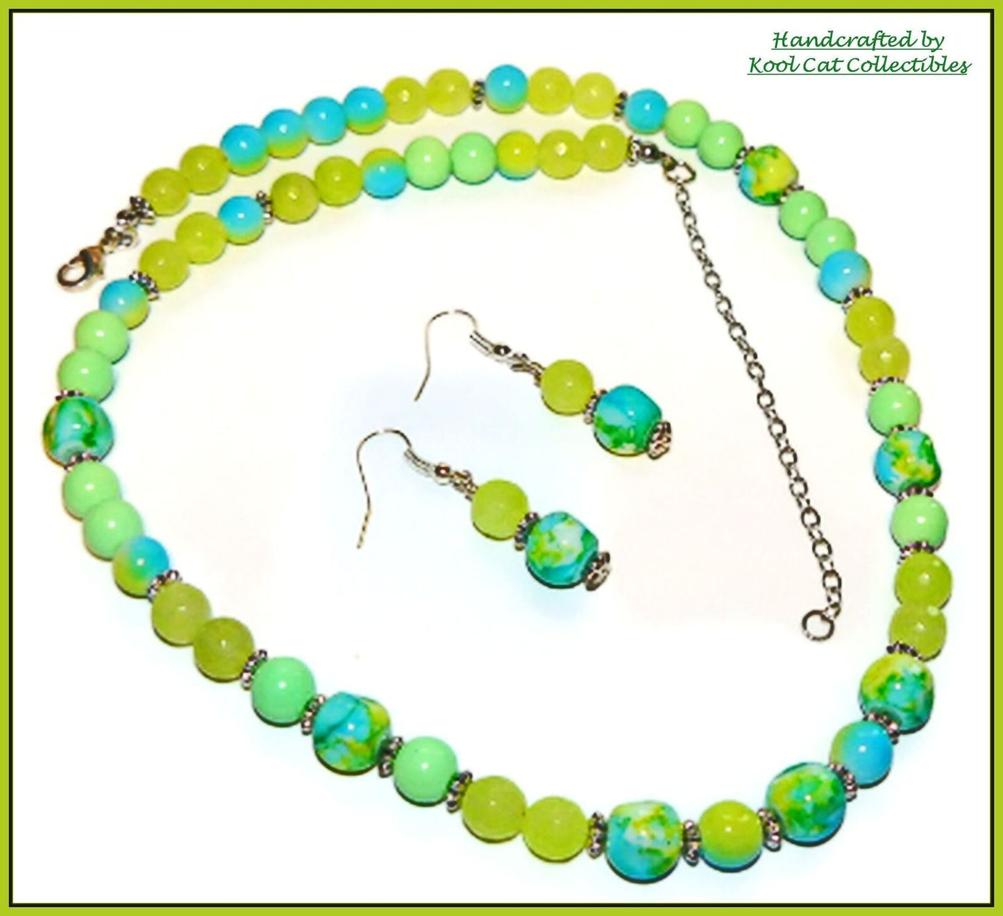 Vintage German Beads with Lime Green Glass Beads OOAK Necklace