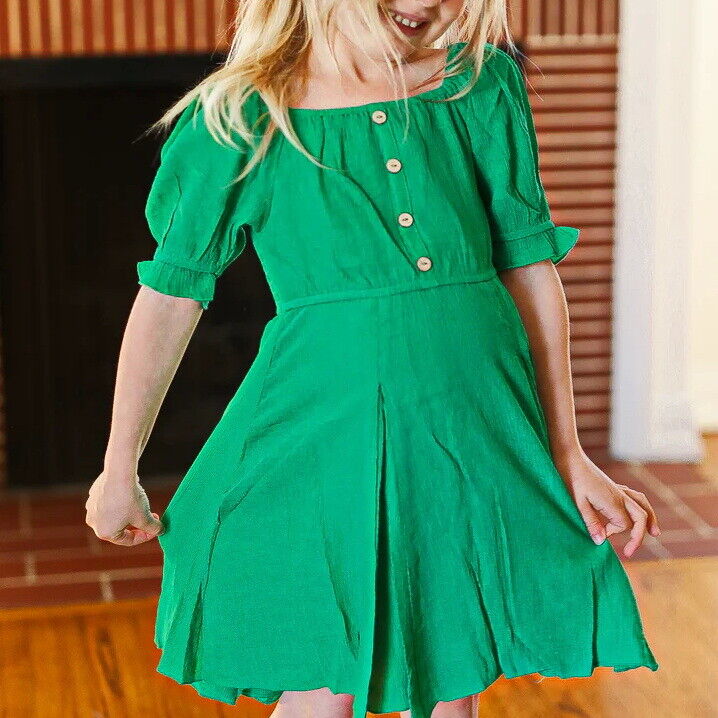 NWT -Sizes-Sm-Med-Large & XL -Green Pleated Back Dress