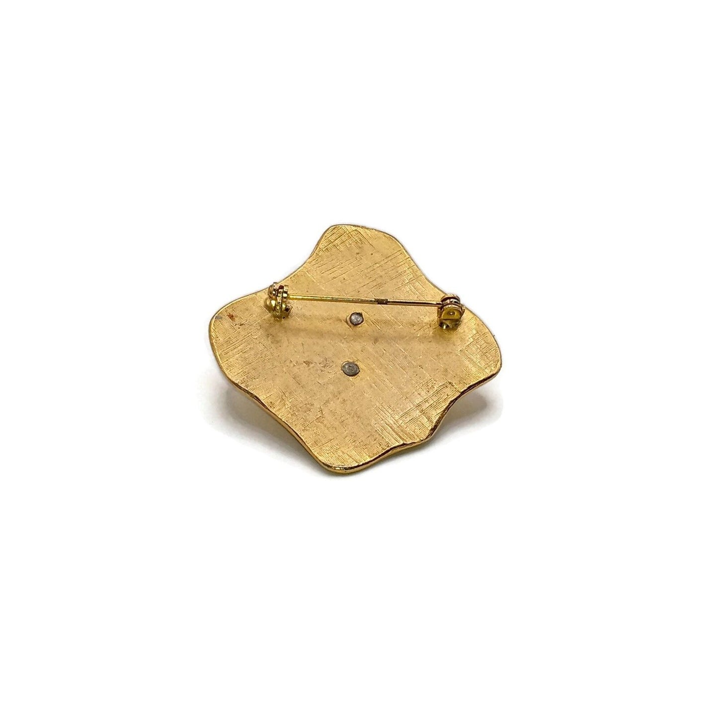 Gold Tone Square Metal Brooch with Faux Pearl Center