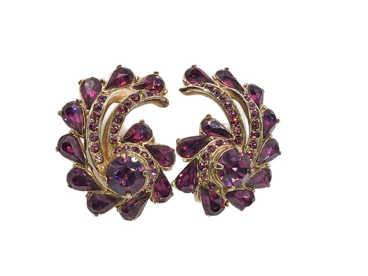 Vintage Mid Century Hollycraft Royal Purple Clip On Earrings 1950s