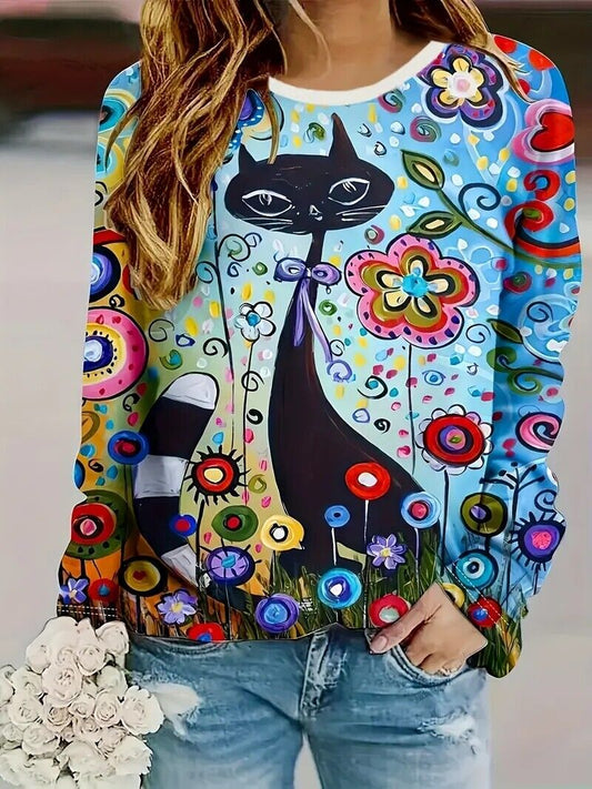 NEW Colorful Flower and Cats Top Sizes 3x, 4x, 5x, 6x, 7x
