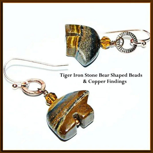 Tiger Iron and Copper Handcrafted Bear Shape Earrings