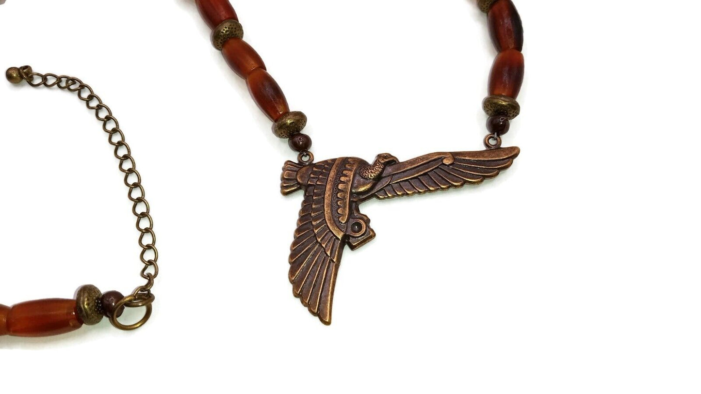 Egyptian Brass Bird Pendant with Horn Beads