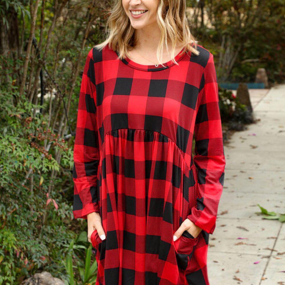 New Plaid Babydoll Midi Swing Dress with Pockets Size 3x