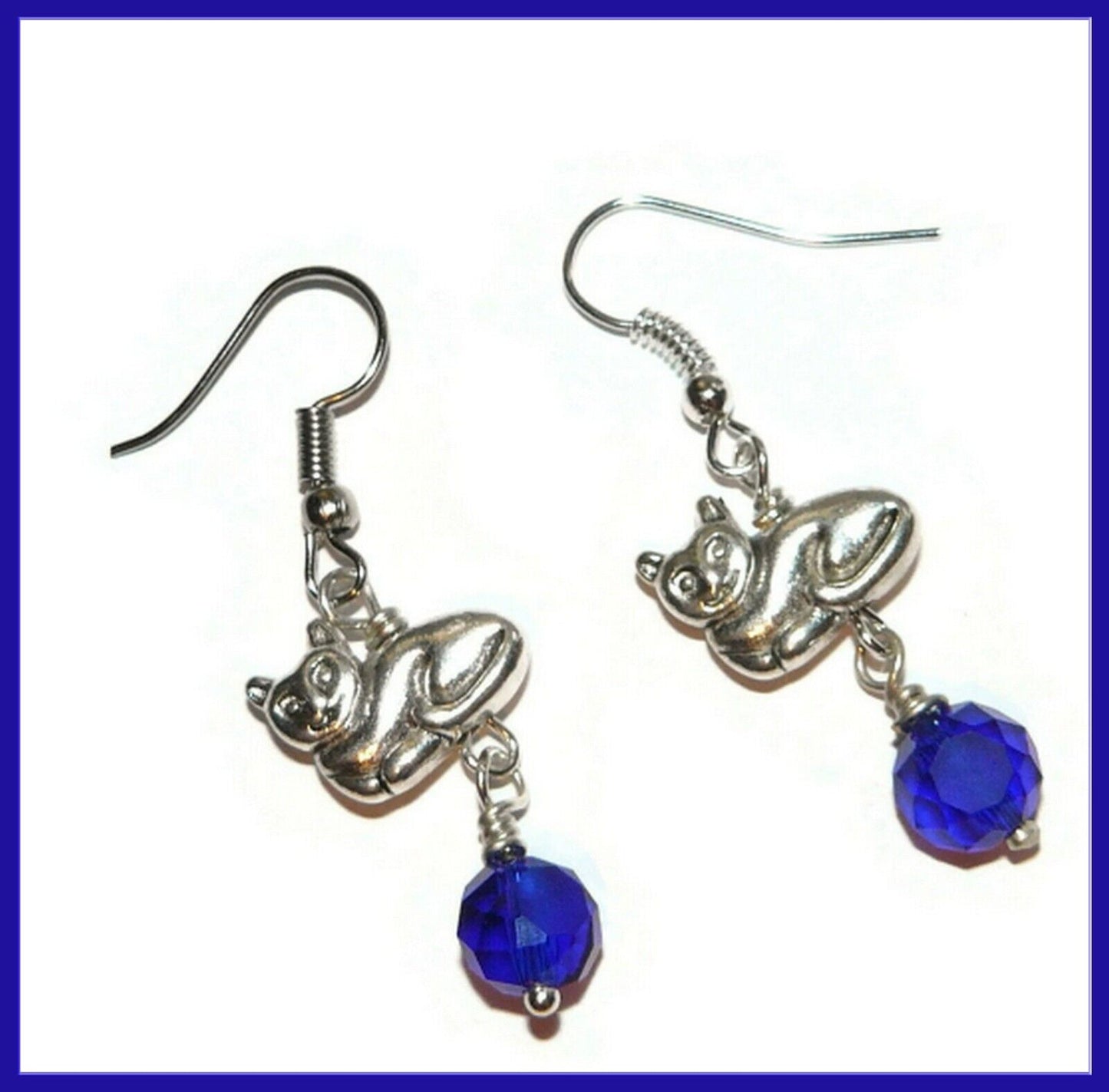 Cattitude Earrings, Cobalt Blue Silver Kitty Cat Earrings,