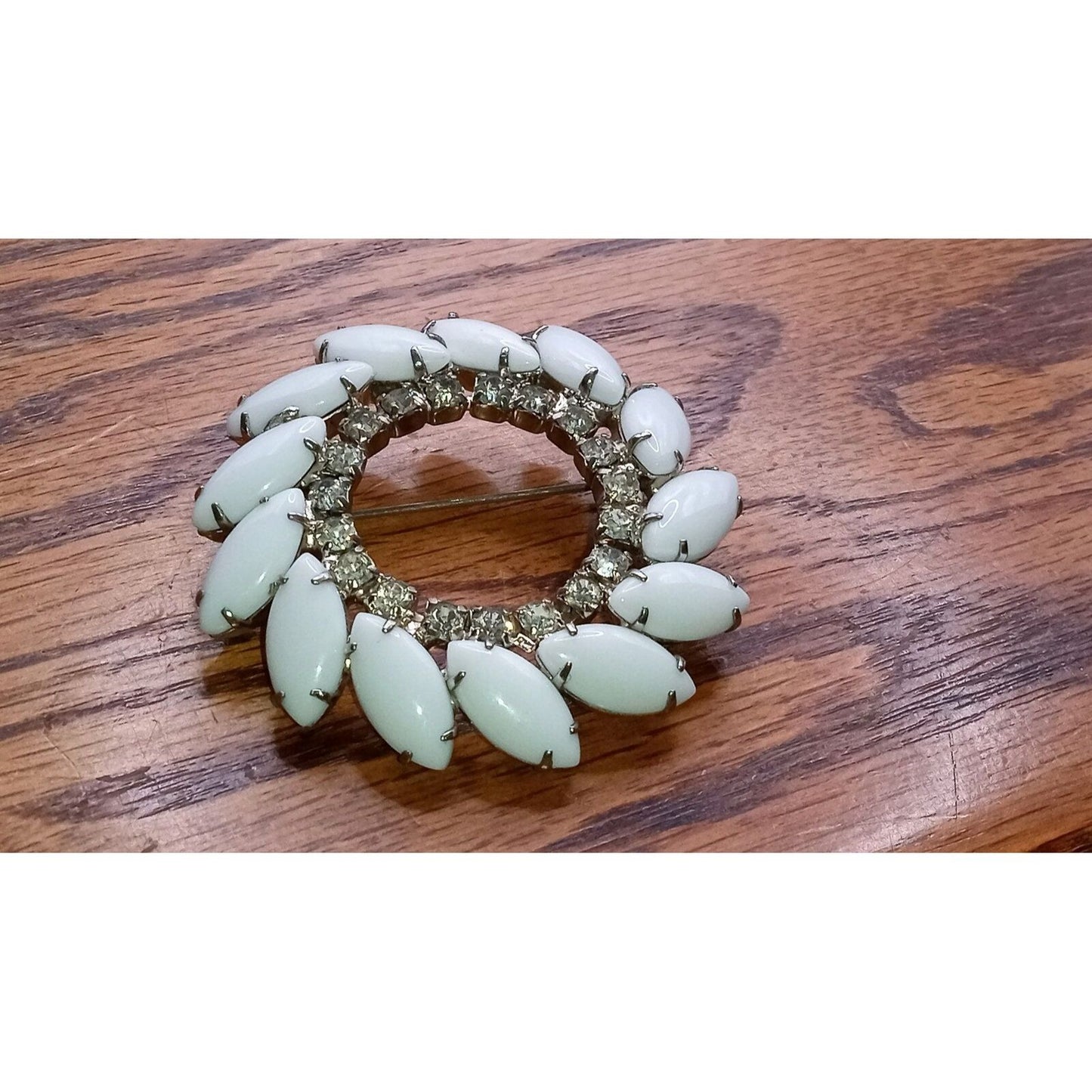 Vintage Large Milk Glass Round Brooch