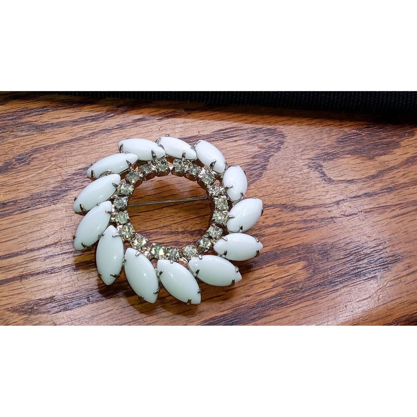 Vintage Large Milk Glass Round Brooch
