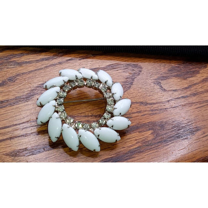 Vintage Large Milk Glass Round Brooch
