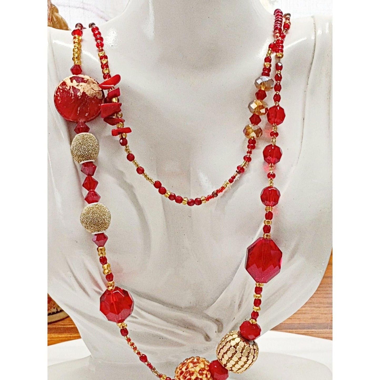 Vintage Double Strand Handmade Red Necklace