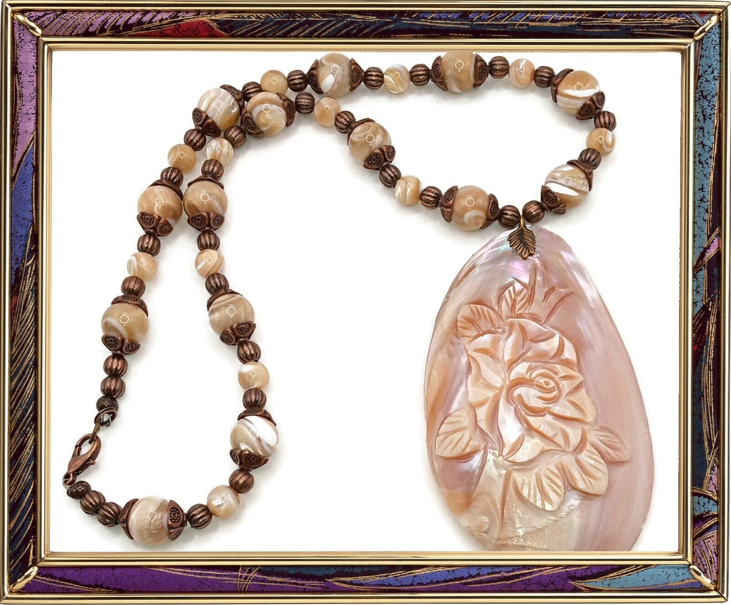 Unique Carved Mother of Pearl Pendant Necklace