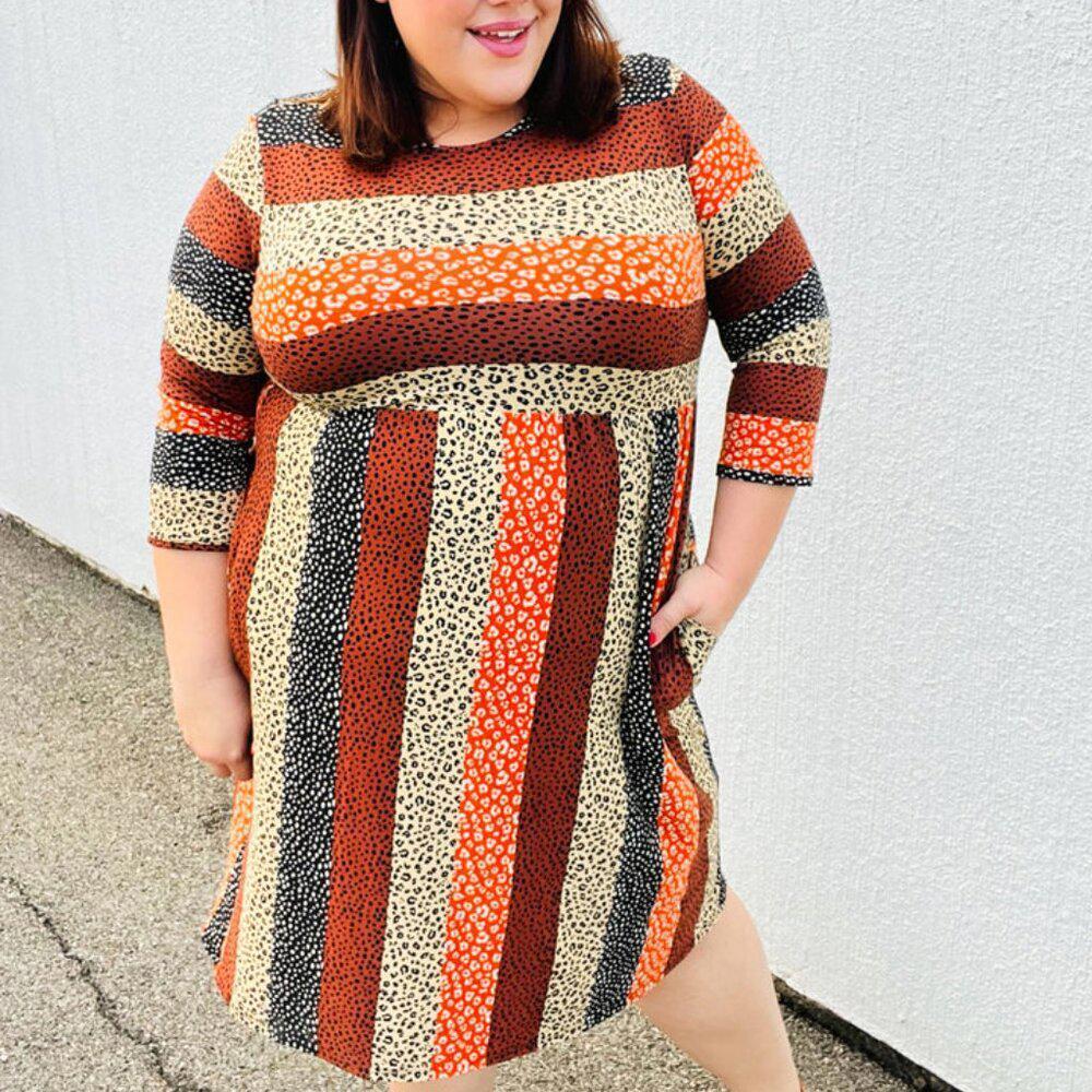 NWT Haptics Taupe & Black Leopard Stripe Fit & Flare Dress 2x