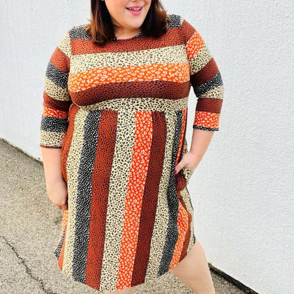NWT Haptics Taupe & Black Leopard Stripe Fit & Flare Dress 2x