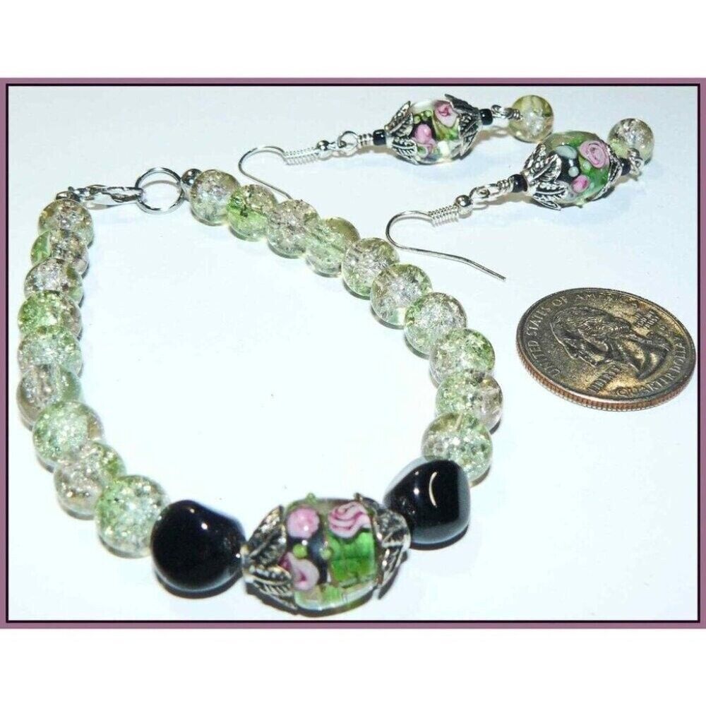 Lampwork Beaded Bracelet and Earrings