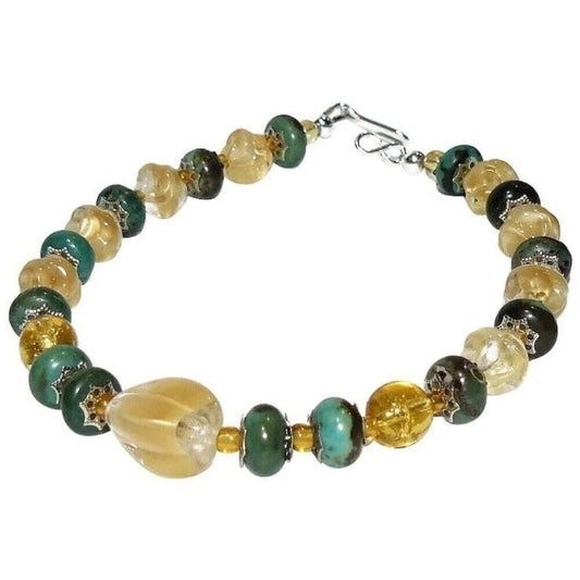 Turquoise, Lampwork Beads and Sterling Silver Bracelet