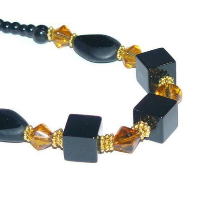 Square Black Beads And Yellow Beaded Necklace