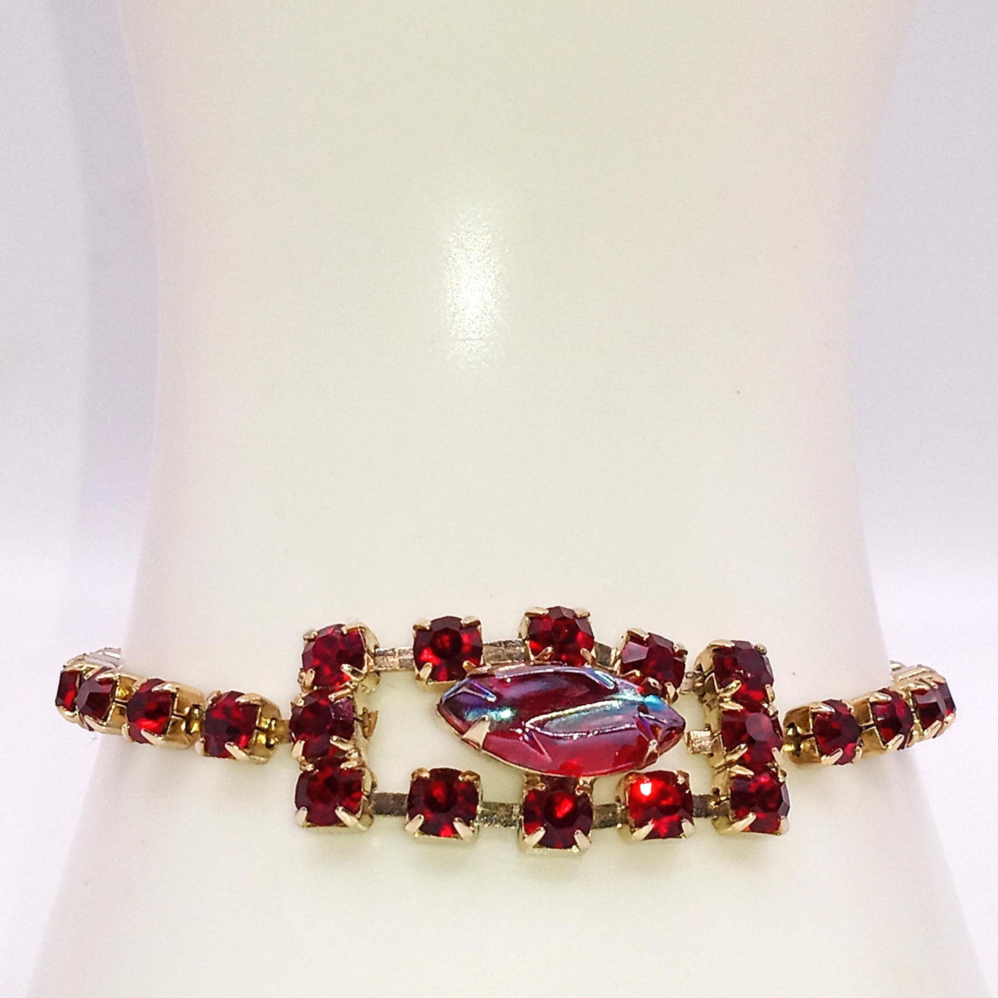 Vintage Prong Set Vintage Red Rhinestone Bracelet