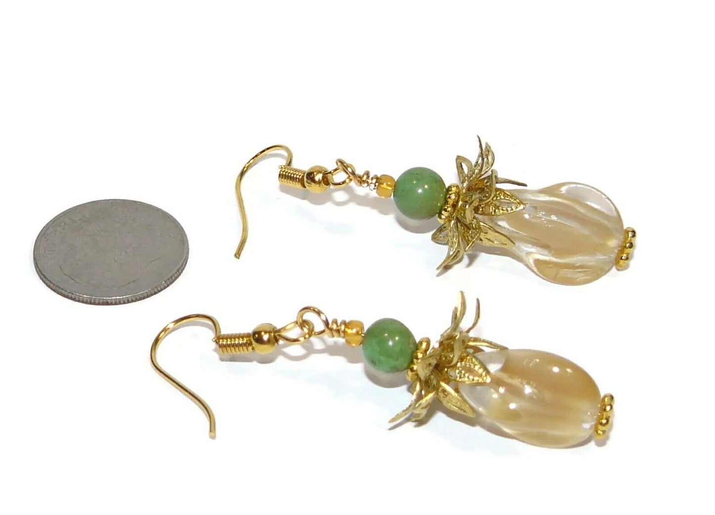 Pineapple Shaped Lamp-work Beads and Green Turquoise Earrings