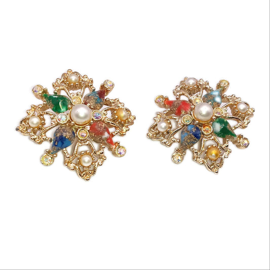 Vintage Sarah Coventry Colorful Rhinestone Clip On Earrings