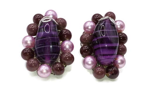 Fancy Purple Art Glass Clip on Earrings by TARA