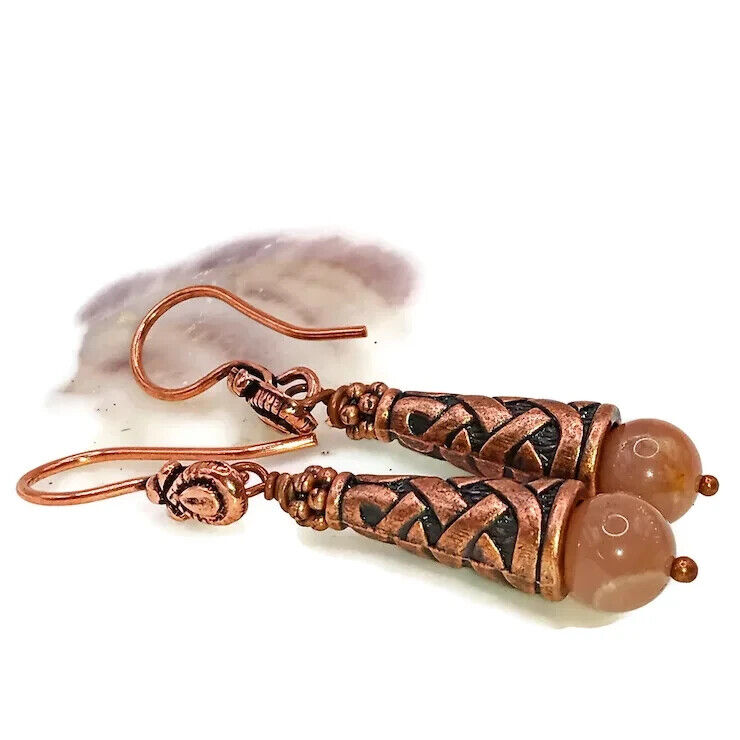 Kumihimo Copper Alloy and Moonstone Bead Earrings
