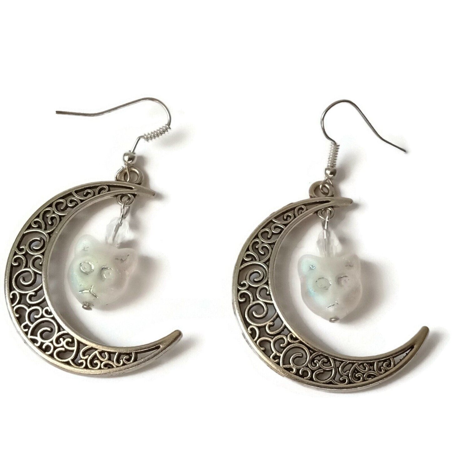 Handcrafted Cat on the Moon Earrings