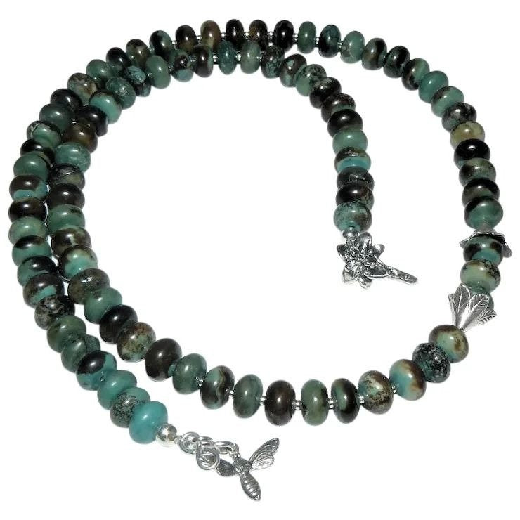 Turquoise Sterling Bead Necklace and Earring Set