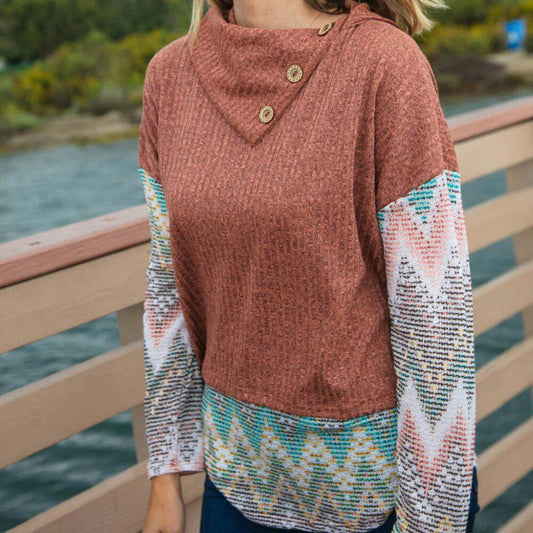 Two Tone Chevron Pattern Oversized Knit Turtleneck -Sizes: 2x