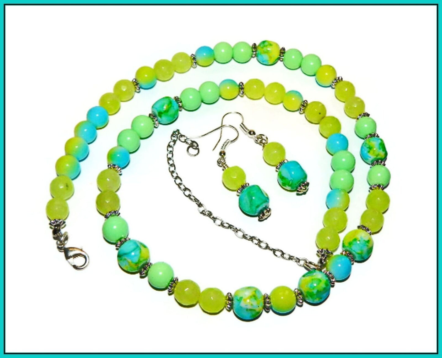 Vintage German Beads with Lime Green Glass Beads OOAK Necklace