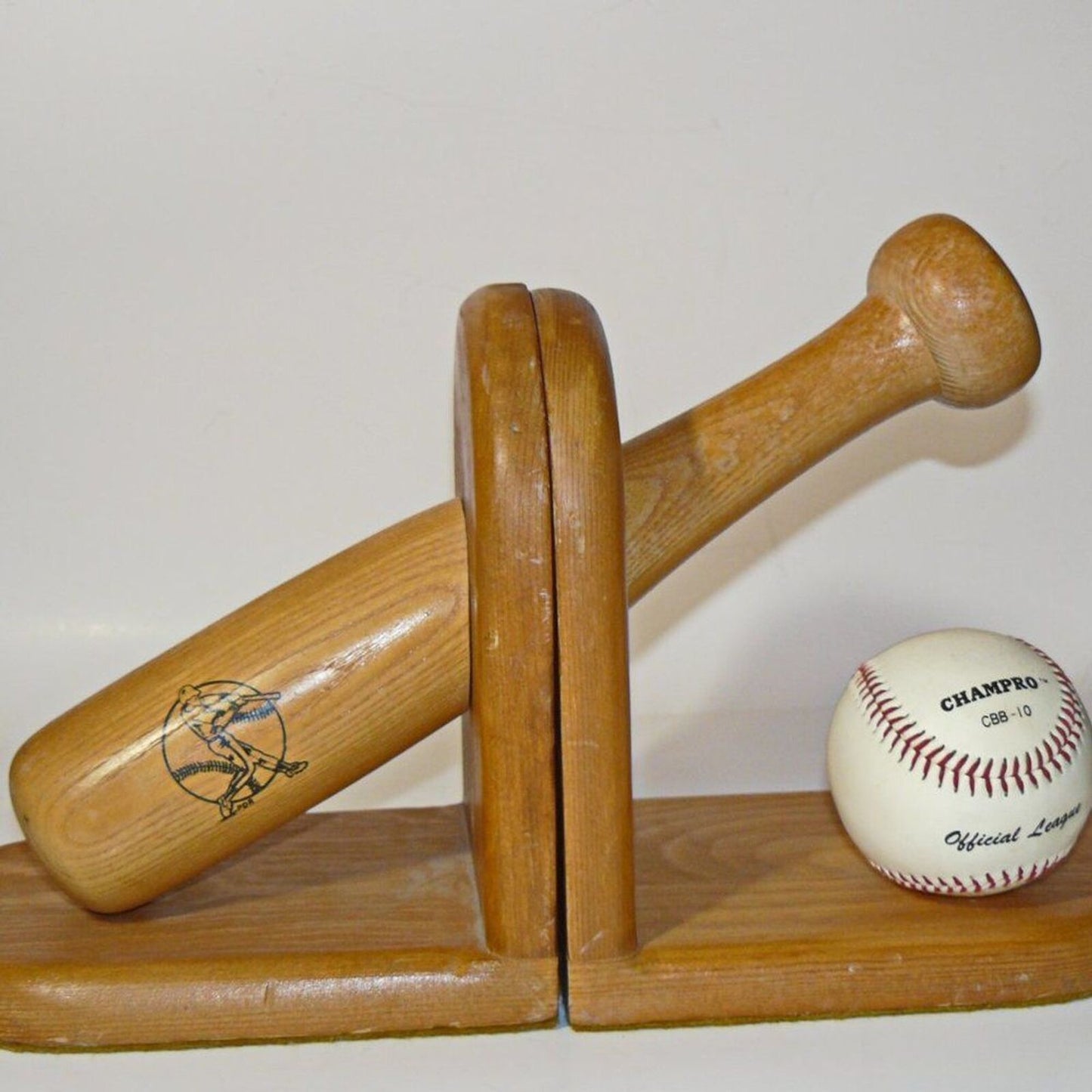 Nice Wood Pair of Baseball Theme Bookends