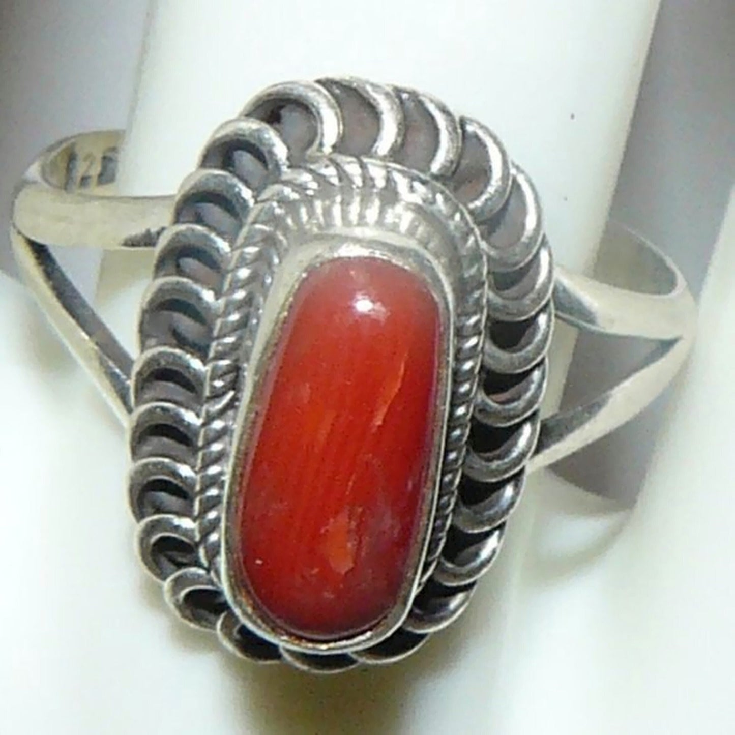 Adjustable Coral and Sterling Silver Ring