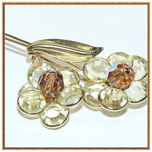 Beautiful Faceted Crystal Flower Brooch