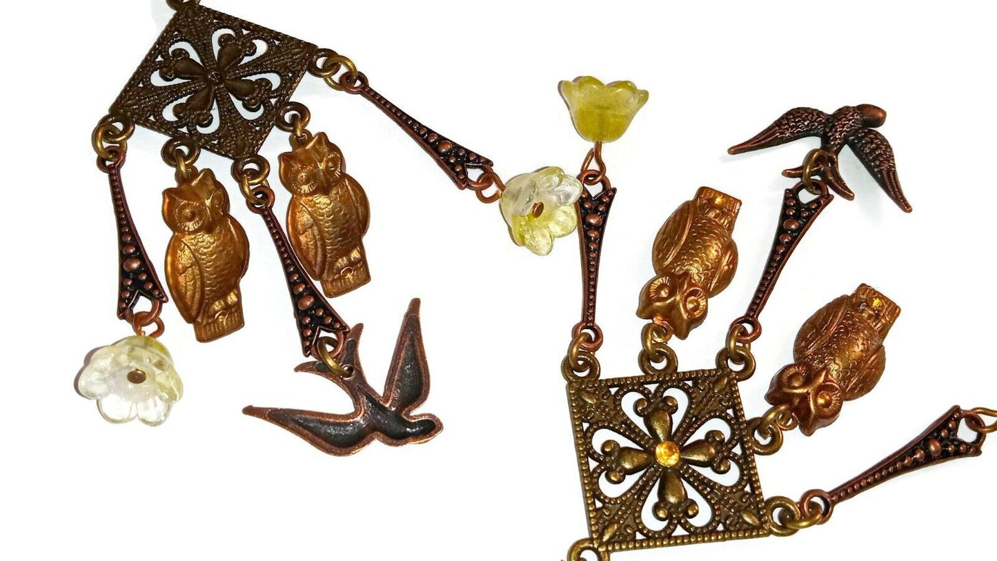 Bird and Owls Earrings, Chandelier Earrings